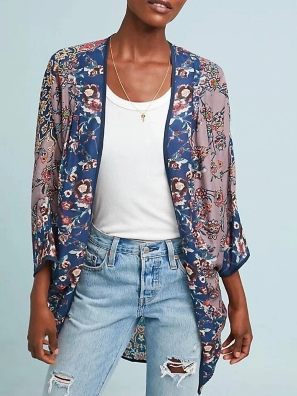 Mahila Paulina Cocoon Kimono One Size Purple Motif Anthropologie